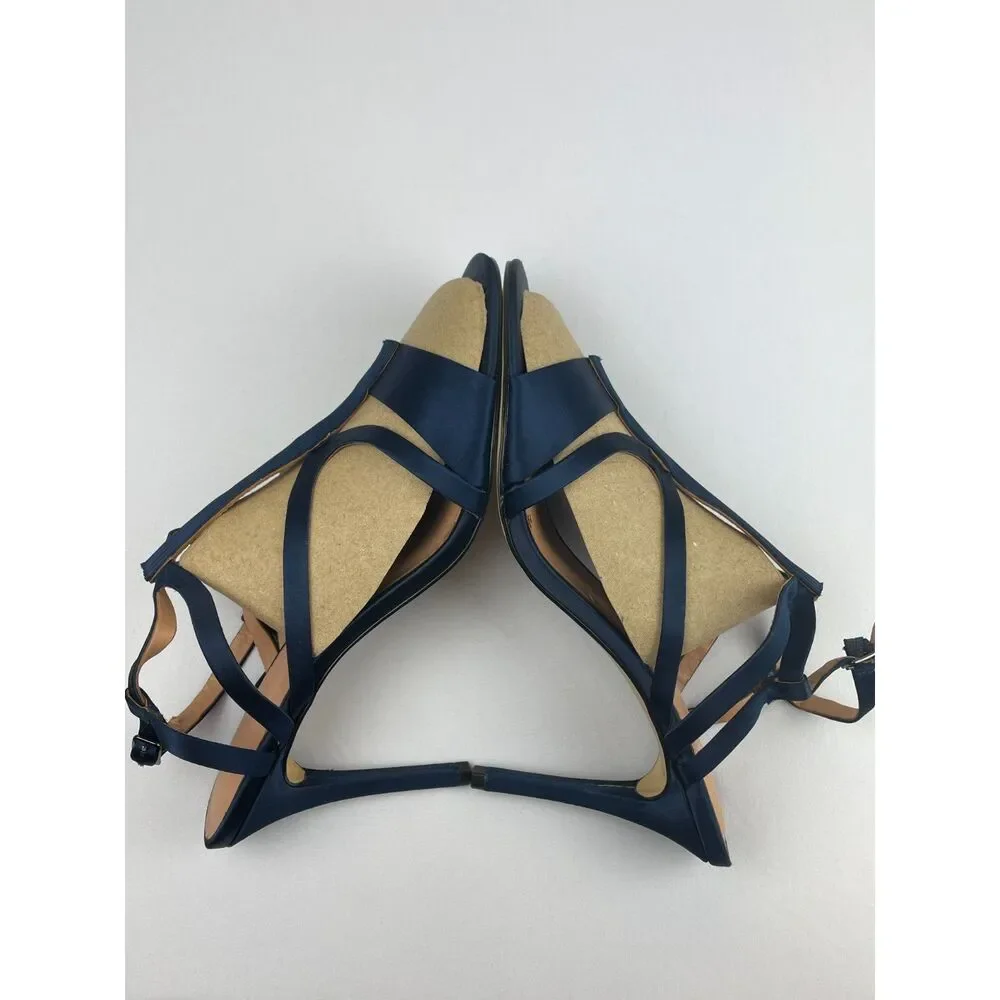 ~ NEW* 10 Halston Heritage Bette Strappy Stiletto Heels Blue Navy Satin Pumps* - Picture 14 of 16